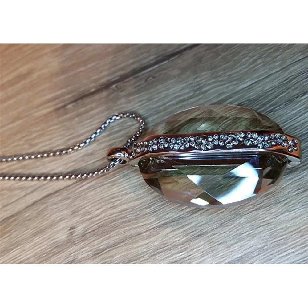 ADJUSTABLE slider silver tone large glass crystal chain necklace long trendy.